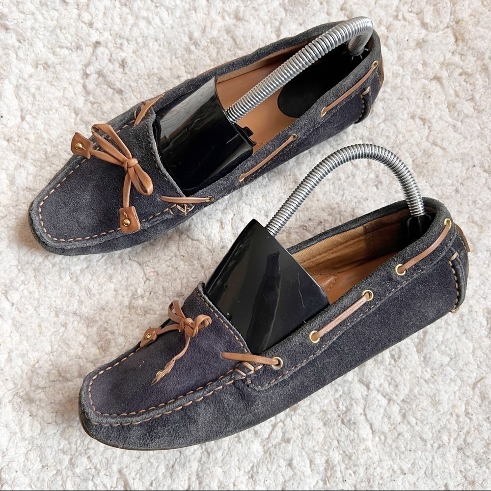 Clarks Artisan Dunbar Cruiser Navy Blue Tan Suede Driving Flats Moccasins Size 8